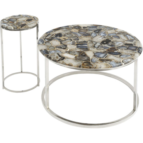 Libra Agate Round Coffee Table On Nickel Frame